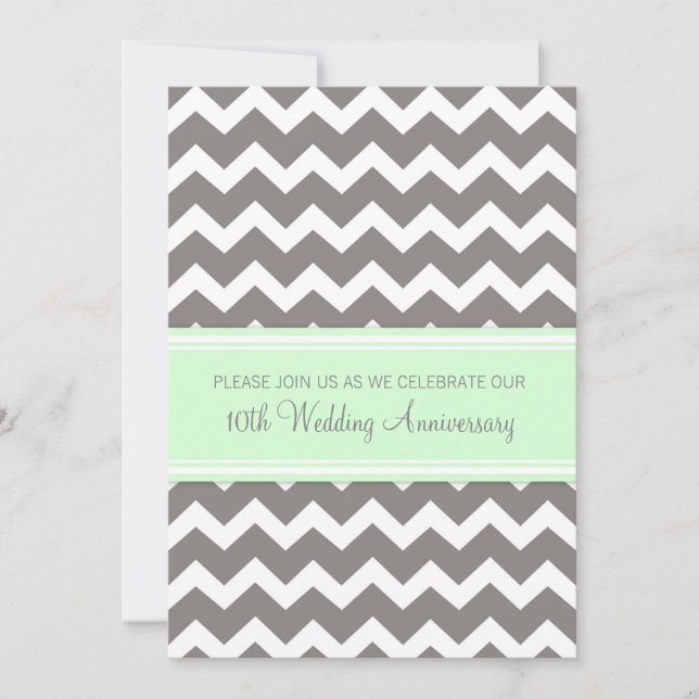 Mint Grey Chevron 10th Anniversary Invitation (Front)