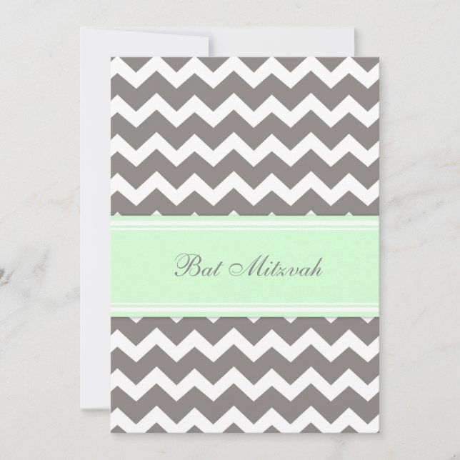 Mint Grey Chevron Bat Mitzvah Invitations (Front)