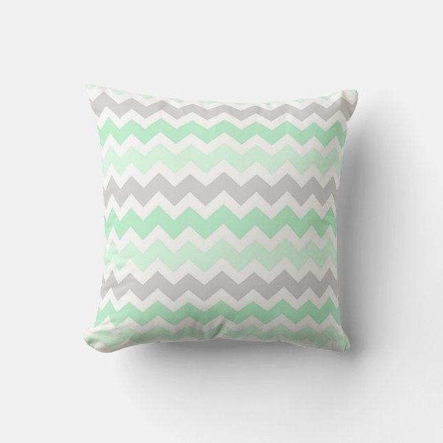 Mint Grey Chevron Decorative Pillow (Front)