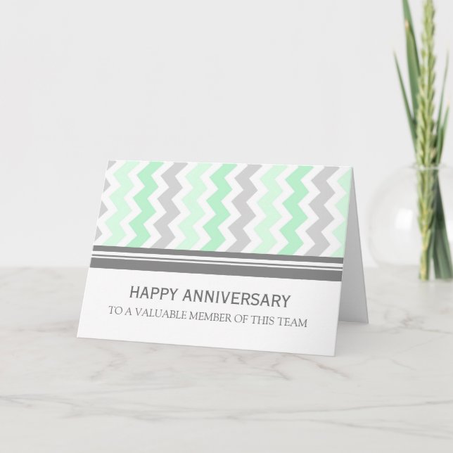 Mint Grey Chevron Employee Anniversary Card (Front)