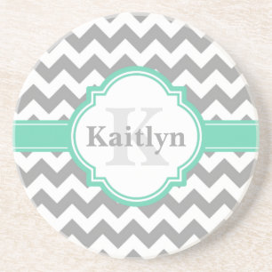 Mint Grey Chevron Pattern & Moroccan Quatrefoil Coaster