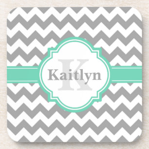 Mint Grey Chevron Pattern & Moroccan Quatrefoil Coaster