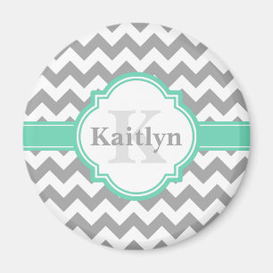 Mint Grey Chevron Pattern & Moroccan Quatrefoil Magnet