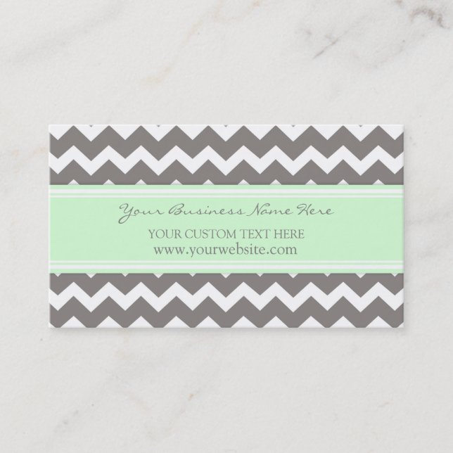 Mint Grey Chevron Retro Business Cards (Front)