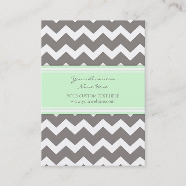 Mint Grey Chevron Retro Business Cards (Front)
