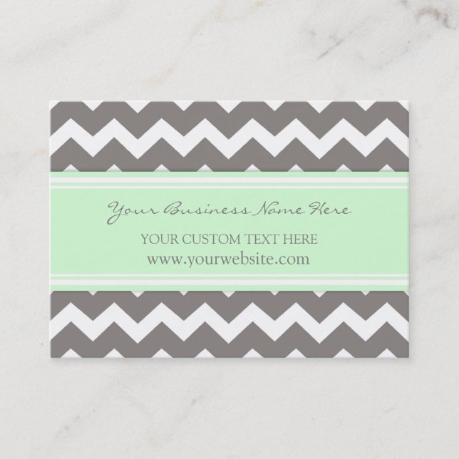 Mint Grey Chevron Retro Business Cards (Front)