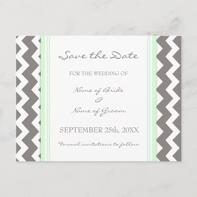 Mint Grey Chevron Save the Date Wedding Postcards (Front)