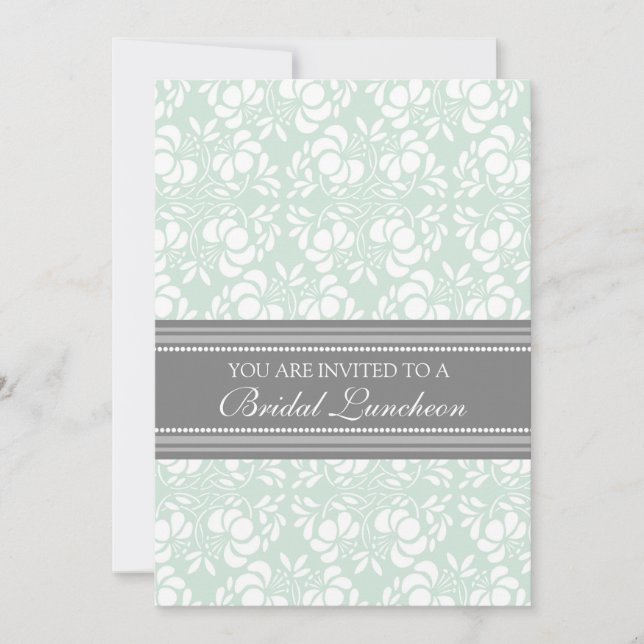Mint Grey Damask Bridal Lunch Invitation Cards (Front)