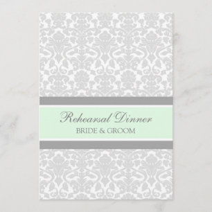Mint Grey Damask Rehearsal Dinner Party Invitation