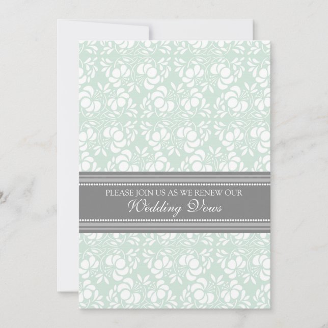 Mint Grey Damask Wedding Vow Renewal Invitations (Front)