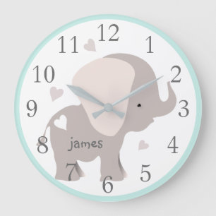Mint Grey Elephant Nursery Wall Clock