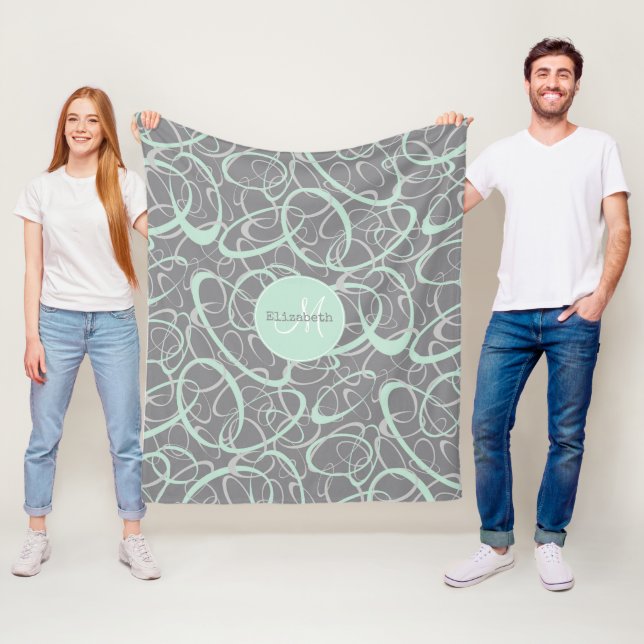 mint grey funky loops personalised fleece blanket (In Situ)