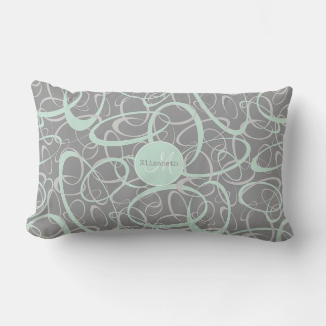 mint grey geometric crazy loops personalised lumbar cushion (Front)