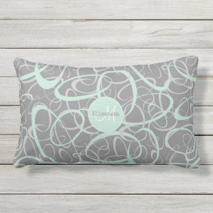 mint grey geometric crazy loops personalised lumbar cushion