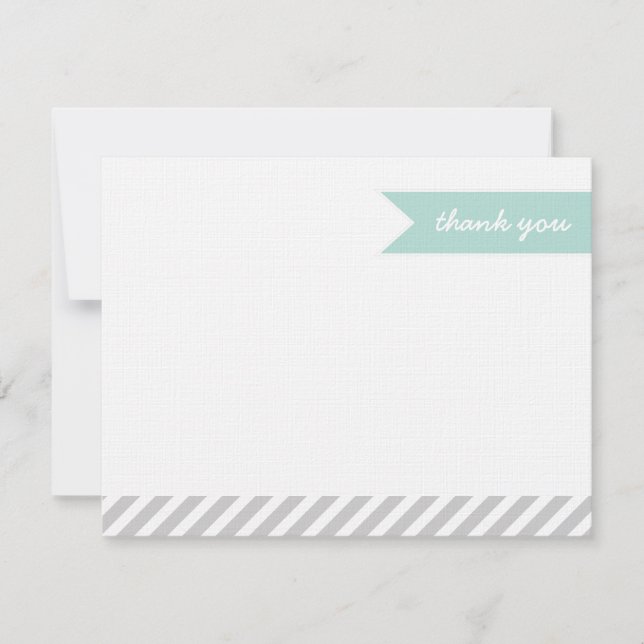 Mint & Grey Modern Flag & Stripes Thank You Cards (Front)
