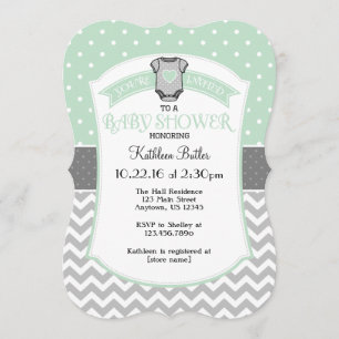 Mint Grey Polka Dot Chevron Baby Shower Invite
