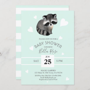 Mint Grey Racoon Baby Shower Invitations