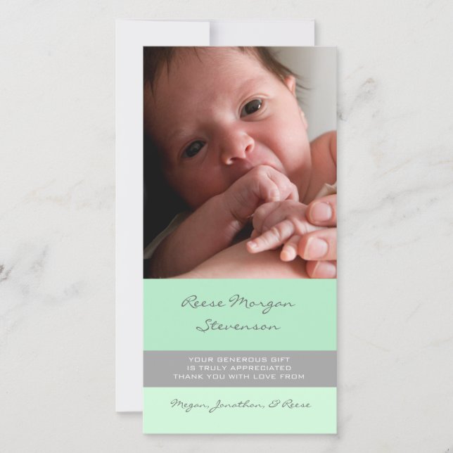 Mint Grey Thank You Baby Shower Photo Cards (Front)