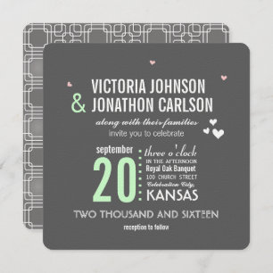 Mint Grey Trendy Geometric Typography Wedding Invitation