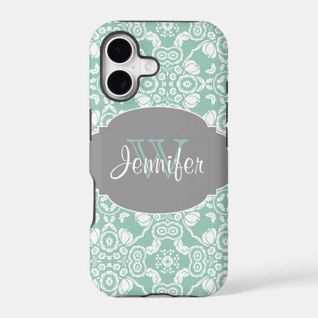 Mint & Grey Trendy Patterns monogram iPhone 5 (Back)