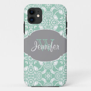 Mint & Grey Trendy Patterns monogram iPhone 5 11 Case