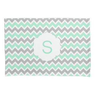 Mint Grey White Chevron Monogram pillow case
