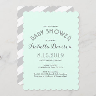 Mint Grey White Stripes Baby Shower Card