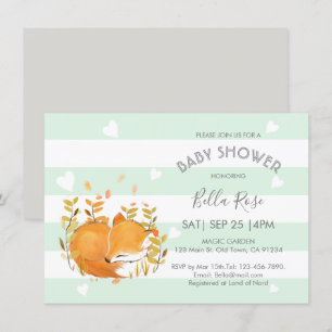 Mint Grey Woodland Fox Baby Shower Invitations