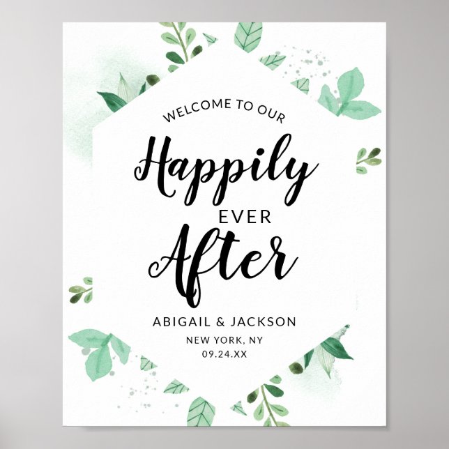 Mint Happily Ever After Wedding Reception Sign (Front)