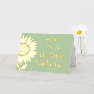 Mint Happy Birthday Sunflower Custom Name,Age    Foil Greeting Card