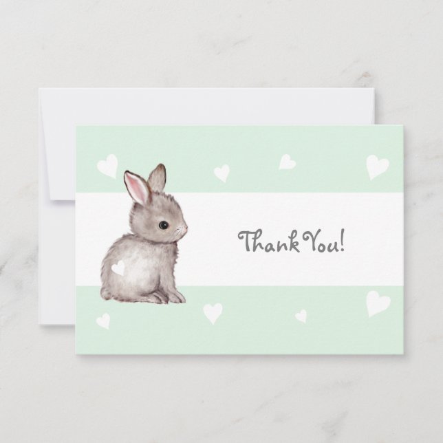 Mint Heart Bunny Thank You Card (Front)