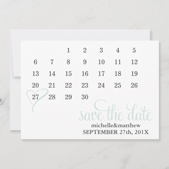 Mint Heart Calendar Wedding Save the Date (Front)