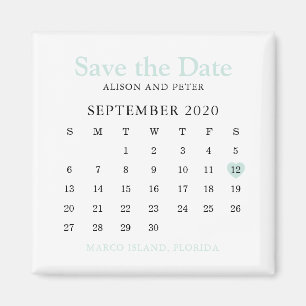 Mint Heart Calendar Wedding Save the Date Magnet