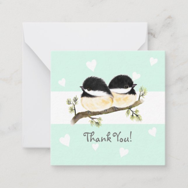 Mint Heart Chickadee Thank You Notecards (Front)