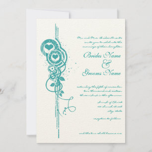 Mint Heart Circles and Swirls Wedding Invite