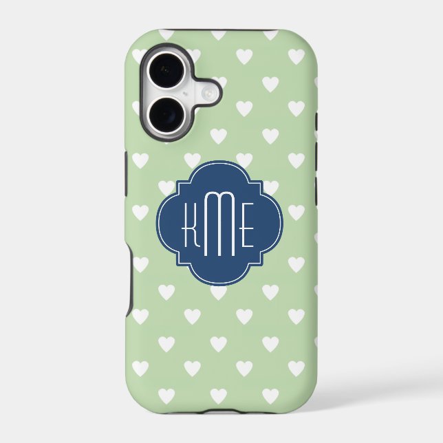 Mint Heart Pattern Blue Quatrefoil Monogram (Back)