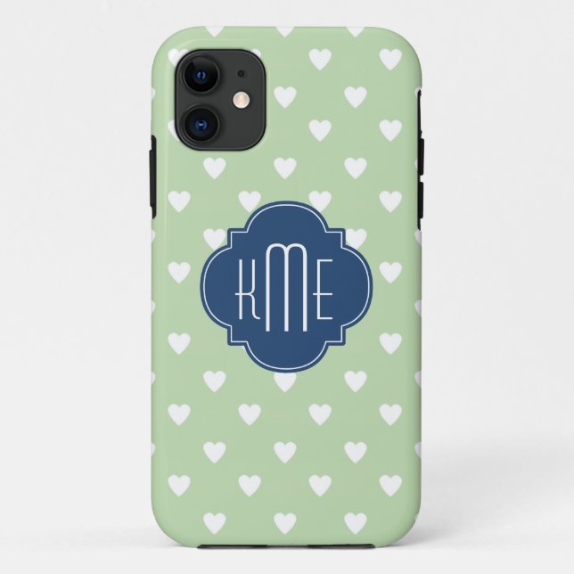 Mint Heart Pattern Blue Quatrefoil Monogram Case-Mate iPhone Case (Back)