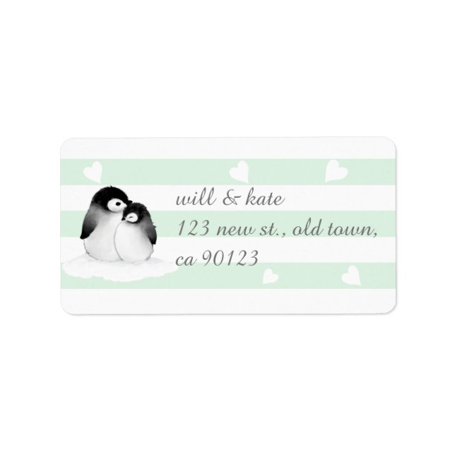 Mint Heart Penguin Address Labels (Front)