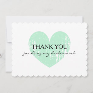 Mint heart thank you for being my bridesmaid cards
