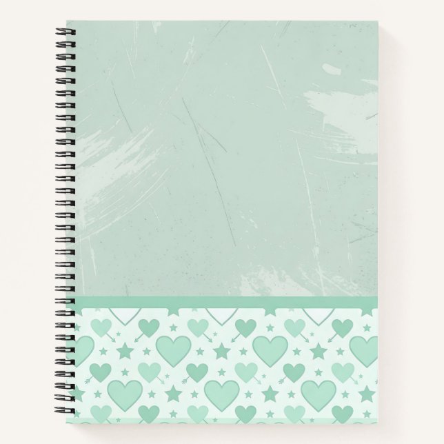Mint Hearts & Stars Border Notebook (Front)