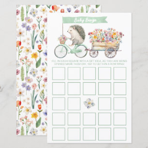 Mint Hedgehog Baby Shower Bingo Game Card