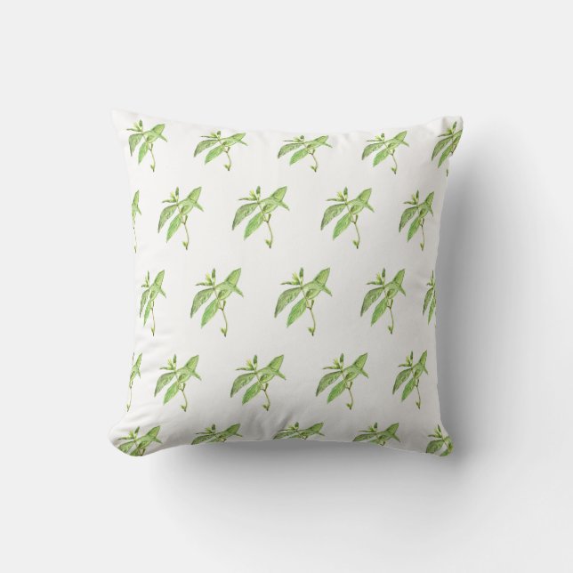 Mint herb botanical plants green garden watercolor cushion (Front)