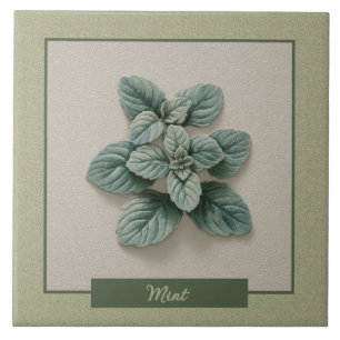 Mint Herb Kitchen Green Faux Relief Ceramic Tile