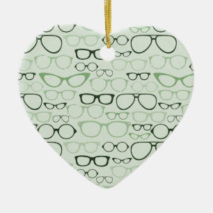 Mint Hipster Glasses Ceramic Ornament