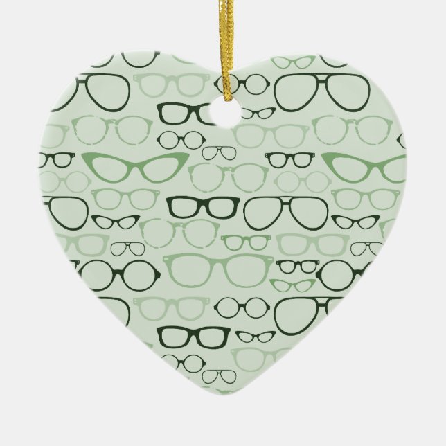 Mint Hipster Glasses Ceramic Ornament (Front)