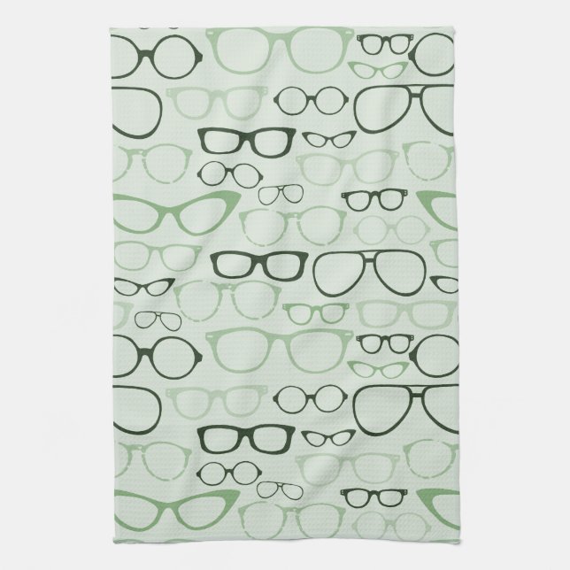 Mint Hipster Glasses Tea Towel (Vertical)