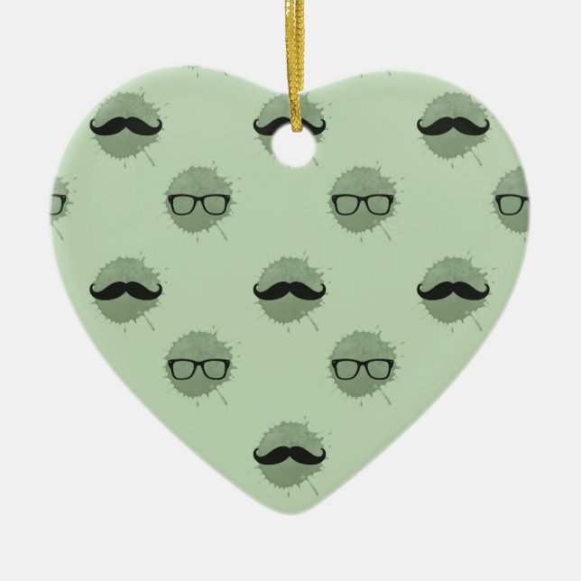 Mint Hipster Moustaches Ceramic Tree Decoration (Front)