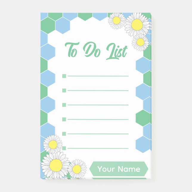 Mint Honeycomb Floral Post-it Notes (Front)