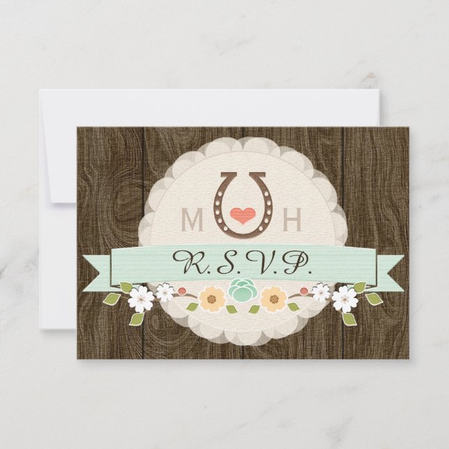 MINT HORSESHOE WESTERN WEDDING RSVP CARD (Front)