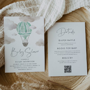 Mint Hot Air Balloon All in One Baby Shower Invitation